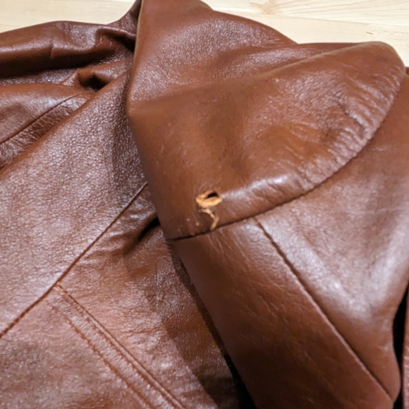 Vintage Brown Leather Jacket By Adler Size 44  Buttons Intact and Original - Picture 10 of 11